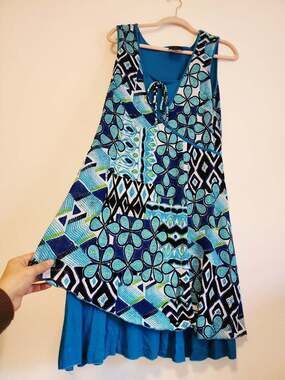 Goa Turquoise Floral Geometric print Tank dresd Layered Asymmetrical eclectic